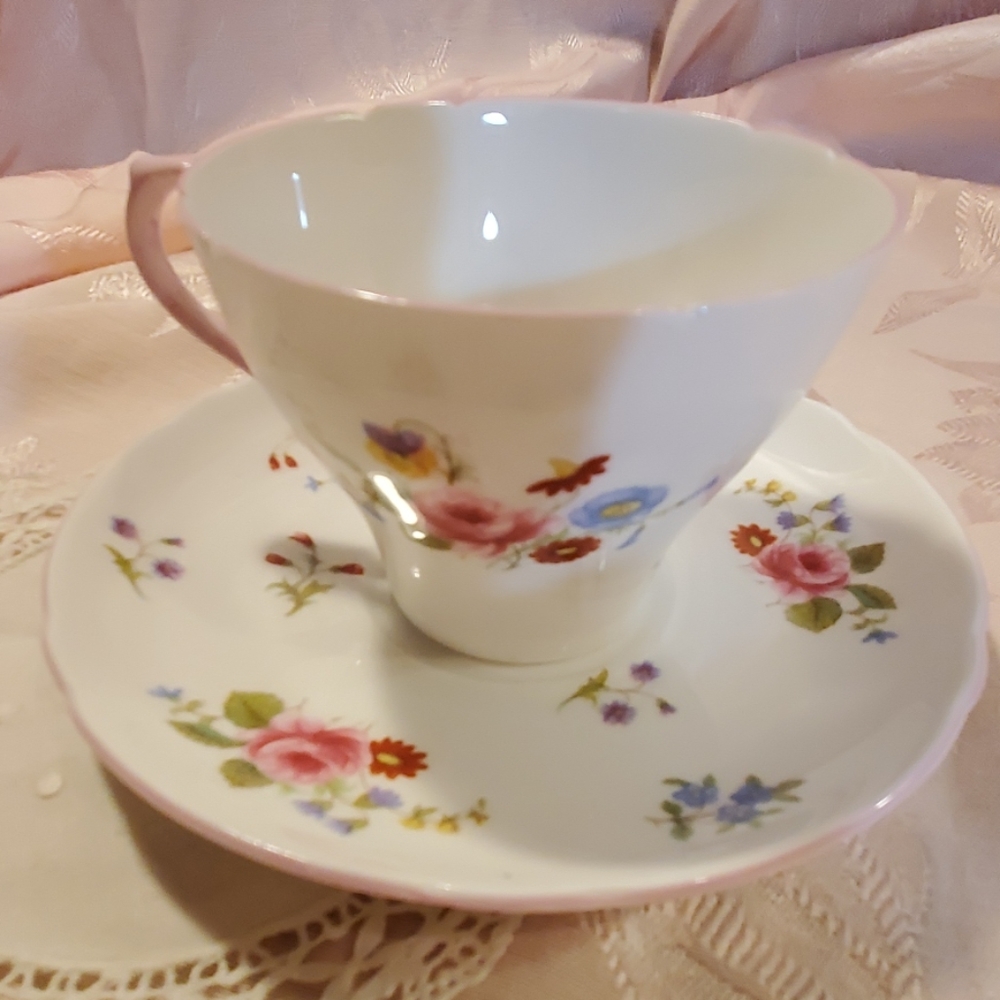 SHELLEY "Rose & Red Daisy" Teacup/saucer set